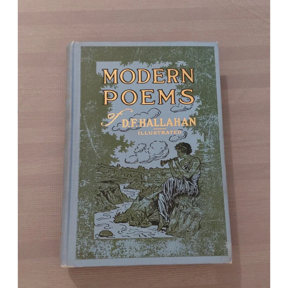 Modern Poems of D.F. Hallahan Illustrated Vintage Hardcover Blue Gold Gilt Book